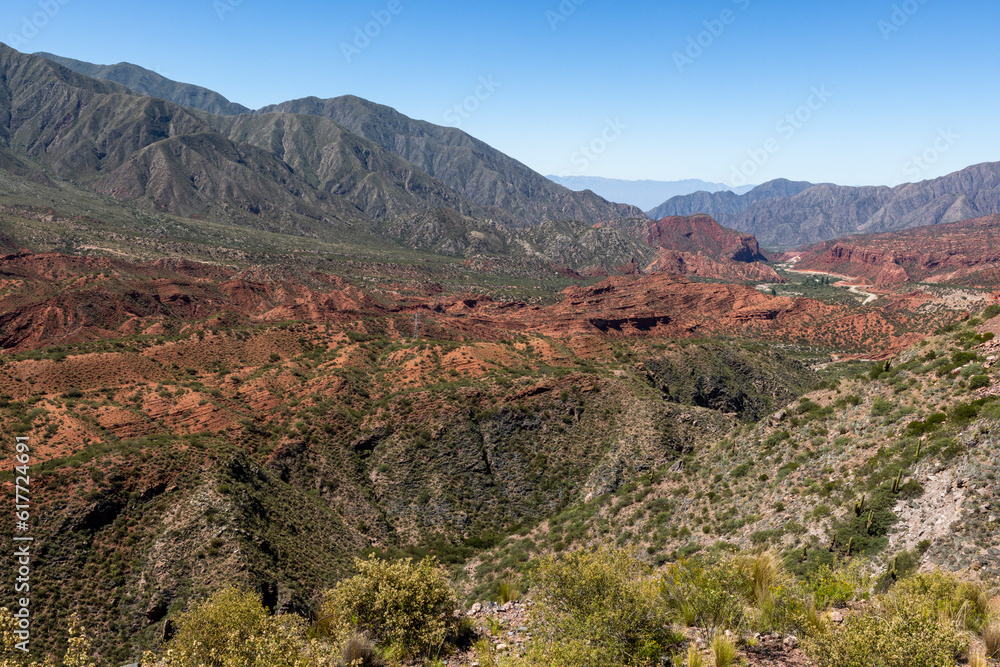 Obraz premium Landscape with reddish rocks along the famous Ruta40 in La Rioja Province, Argentina - traveling South America 
