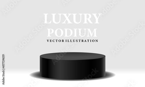 Realistic black cylinder 3D room pedestal podium minimal scene product display presentation stage for showcase vector