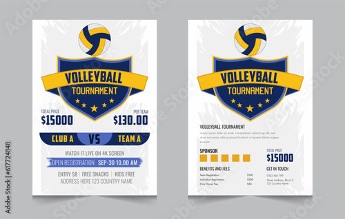 Volleyball championship flyer layout, double sided poster design for Volleyball tournament, vector illustration eps 10