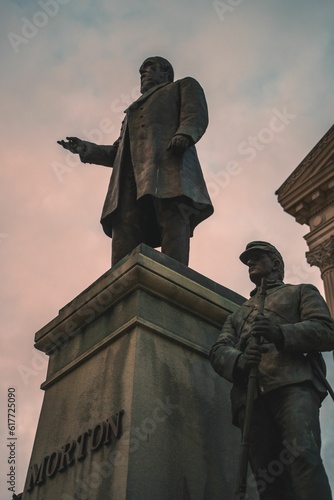 Vertical shot of the Statue of Oliver Morton in Indianapolis, Indiana, United States photo