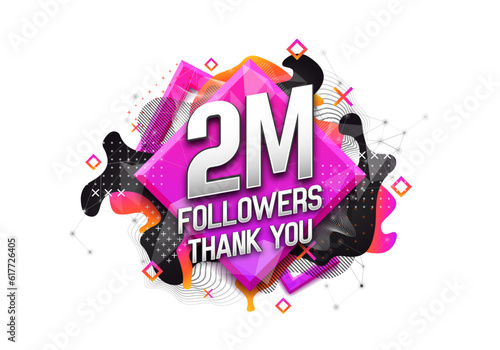 2 million followers. Poster for social network and followers. Vector template for your design.