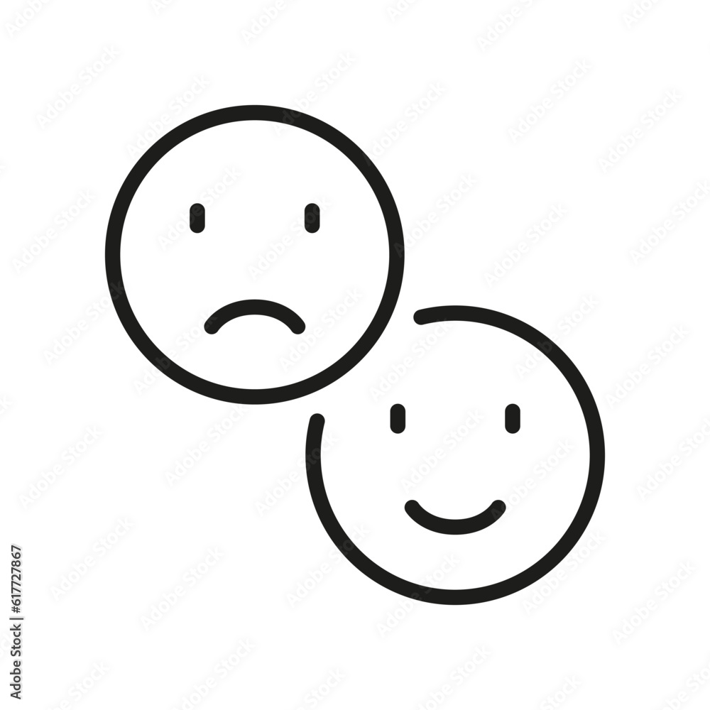 Fototapeta premium Happy Smile and Sad Face Line Icon. Negative and Positive Emoji Linear Pictogram. Good and Unhappy Emoticon Outline Symbol. Feedback Sign. Editable Stroke. Isolated Vector Illustration