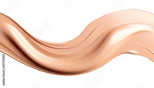 Close up of a splash of beige foundation, clipart. Liquid foundation cream swatch smear isolated on transparent background. Generative AI transparent png without background.