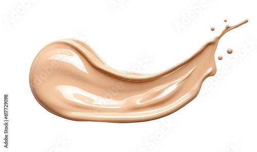 Close-up of a splash beige foundation, clipart. Liquid foundation cream swatch smear isolated on transparent background. Generative AI transparent png without background.
