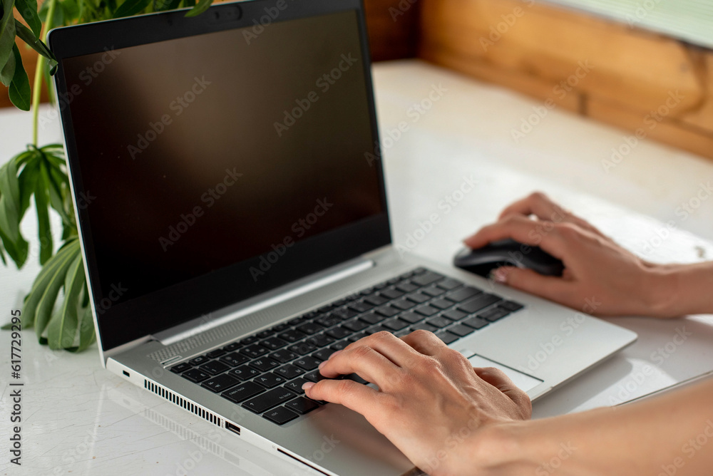 women's hands computer keyboard on the table women's hands computer keyboard on the table