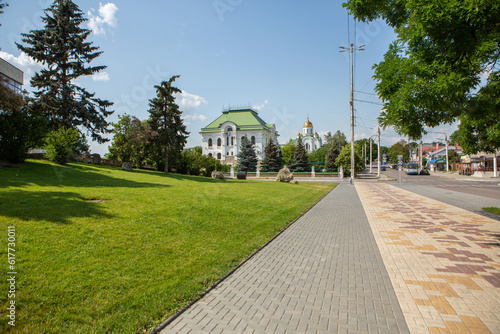 A beautiful and clean street inTiraspol, Transnistria or Moldova, on a sunny summer day.