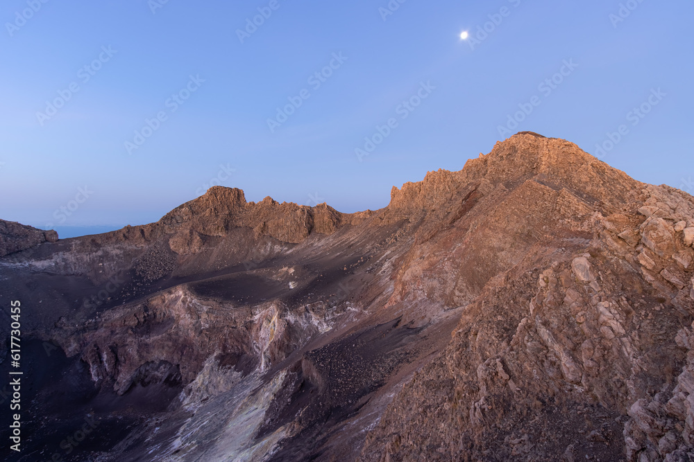 Fototapeta premium Pico do Fogo crater shortly before sunrise in blue hour, 2829 m above sea level