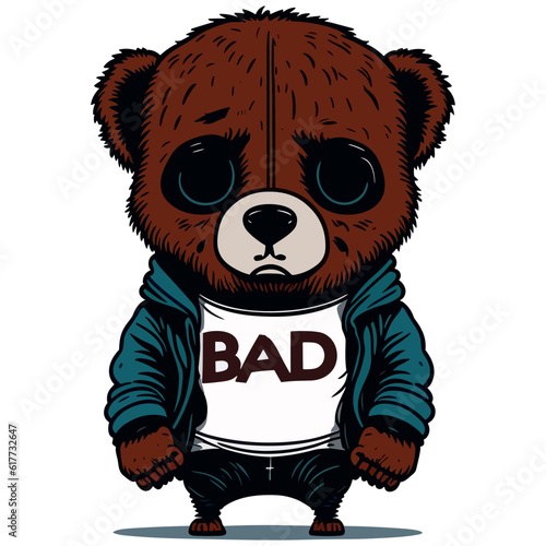 Cute bear doll in fashion style, vector illustration, animal in clothes.