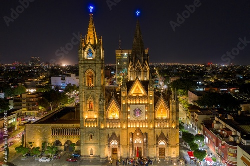 Expiatory Cathedral at Night. Guadalajara, Jalisco, Mexico. Drone View photo
