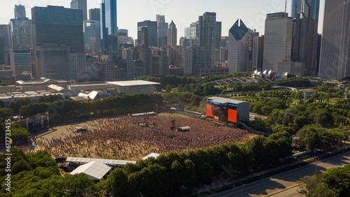 Aerial View of Famous Lollapalooza Music Festival in Downtown Chicago photo