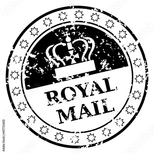 Royal mail round stamp. Grunge texture print