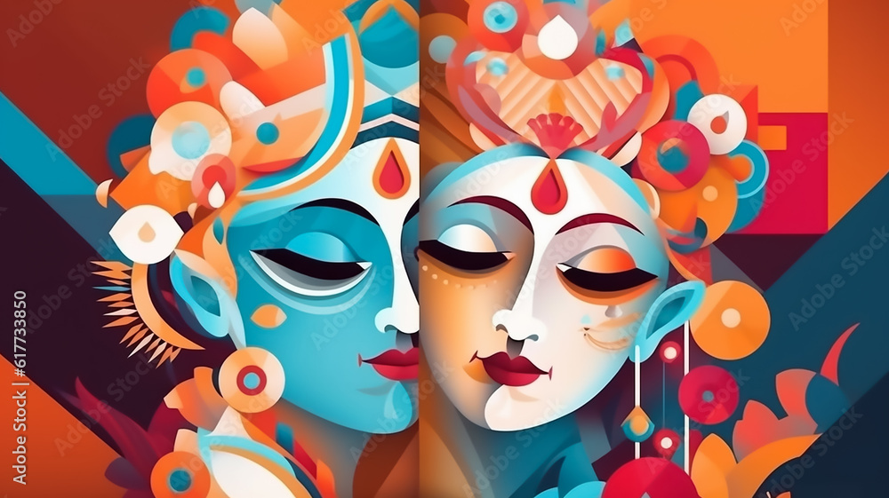 Radha krishna love  paper abstract art