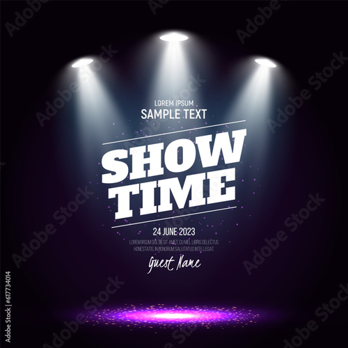 Spotlights. Scene for presentation illuminated by spotlights. Vector illustration.