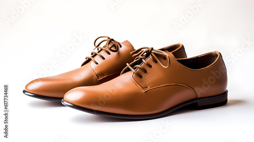 pair of leather brown shoes on isolate white background created with Generative AI