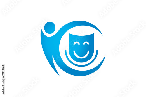 Theater mask and free man icon design vector template