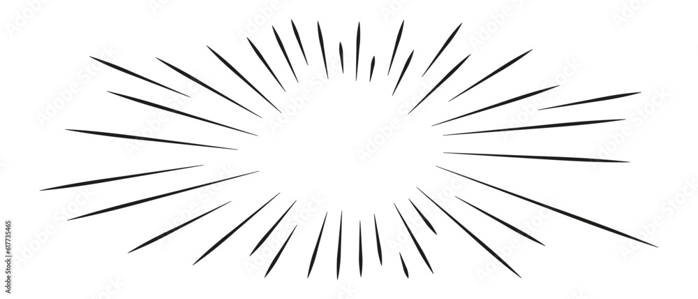 Comic action lines.Manga speed effect frame. Cartoon boom,bang,radial burst.Vector isolated illustration