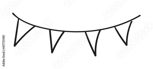 Doodle holiday bunting garland. Line anniversary party flag. Celebration party hand drawn elements.Flat vector isolated illustration