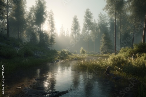 A minimalist landscape with a scenic forest or woodland  Generative AI