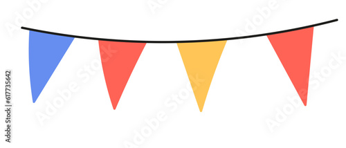 Holiday bunting garland. Line anniversary party flag. Celebration party hand drawn elements.Flat vector isolated illustration