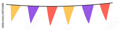 Holiday bunting garland. Line anniversary party flag. Celebration party hand drawn elements.Flat vector isolated illustration
