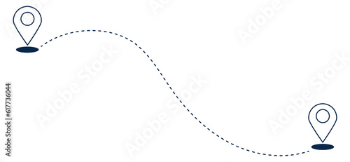 Route icon. Pin location with dotted path. Way line