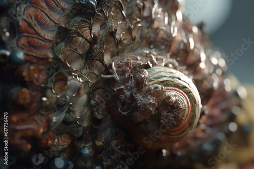 A close-up of a natural formation, such as a shell or crystal, with intricate and unique patterns, Generative AI