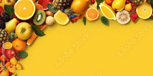 AI Generated. AI Generative. Healthy eco organic vegan fruits decoration canvas background with copy space. Marketing eco promotion design. Graphic Art