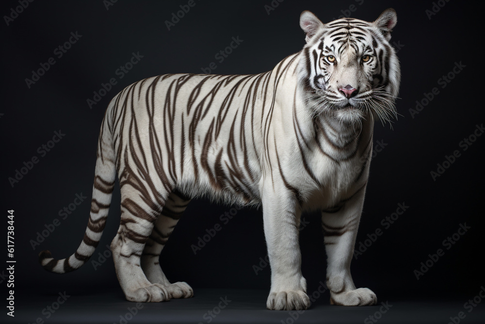 Obraz premium Full body of white tiger on dark background,AI Generated.