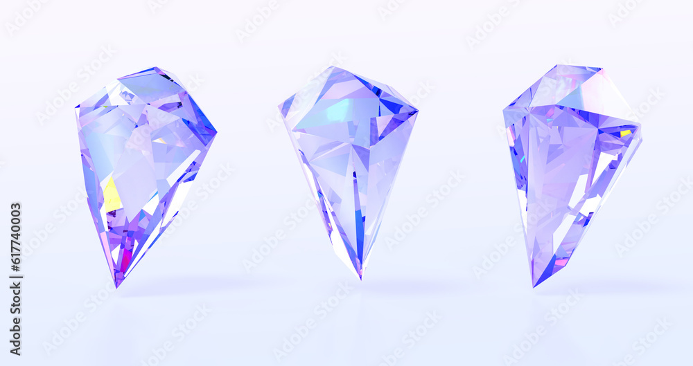Glass gemstone, jewel crystal or diamond 3d render icons set. Realistic sapphire, amethyst or quartz, royal precious gem with hologram gradient texture, rainbow abstract shapes. 3D illustration Glass gemstone, jewel crystal or diamond 3d render icons set. Realistic sapphire, amethyst or quartz, royal precious gem with hologram gradient texture, rainbow abstract shapes. 3D illustration