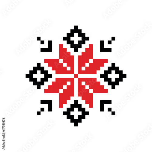 pixel heart art/ vector illustration. geometric Ukrainian pattern. art. red and black. abstraction. pixel. icon or logo. embroidery