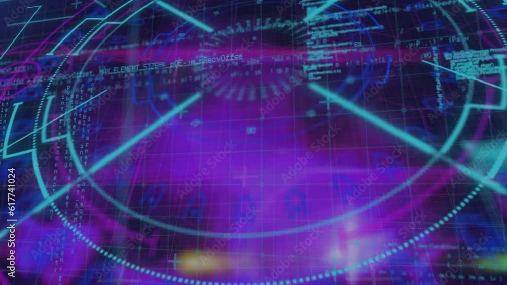 Animation of scope and data processing over purple background Animation of scope and data processing over purple background
