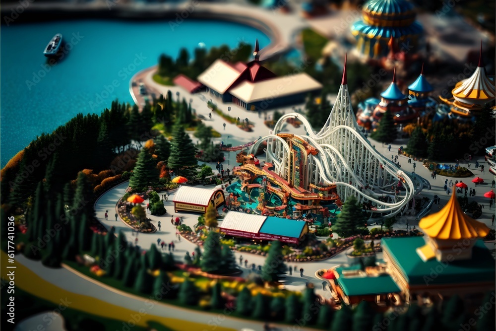 areal view of a theme park HO scale model scale model buildings