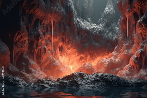 A surreal illustration of a distorted or manipulated natural feature, such as a waterfall or lava flow, Generative AI