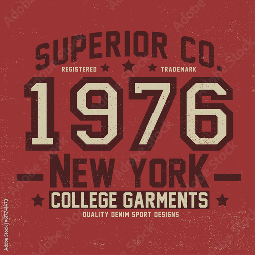 tee print design with college style font as vector