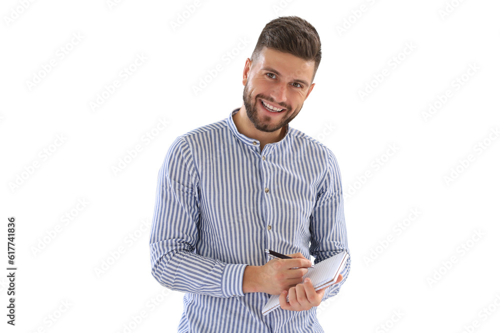 Handsome young businessman standing on a transparent background