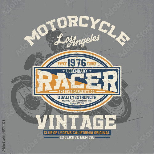 Leinwand Poster vintage concept tee print design with motorcycle drawing as vector