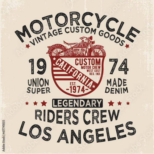 tee print design with typo and motorcycle drawing as vector