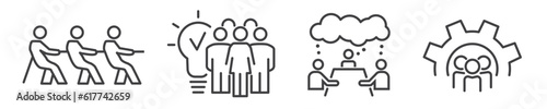 Teamwork, Teamspirit and business partnership vector line icons - thin line icon collection on white background