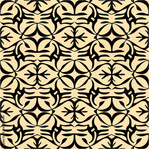Elegant black and white art nouveau floor pattern on beige. Intricate and captivating design.