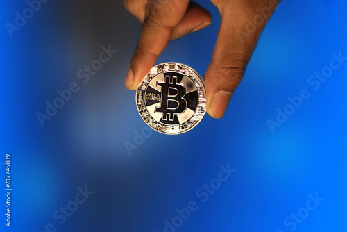 Close-up Silver Cryptocurrency Coins for Business Profitable Bitcoin Trading
