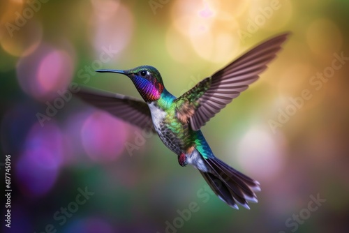 Hummingbird flying nature. Generate Ai