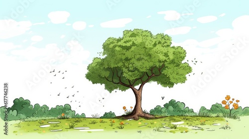 Drawing illustration of landscape with tree © Fred