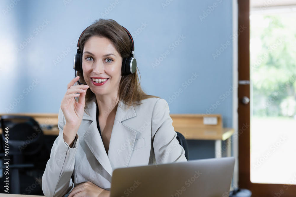 Female smiling wear headset operator worker call center hotline. woman working customer support service operator. communication in corporate, Business advisor concept. Businesswoman looking at camera. Female smiling wear headset operator worker call center hotline. woman working customer support service operator. communication in corporate, Business advisor concept. Businesswoman looking at camera.