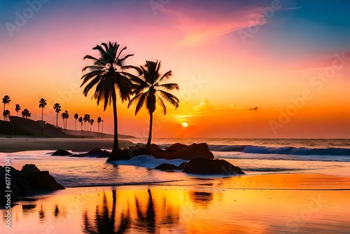 sunset on the beach generated ai © kashif 2158