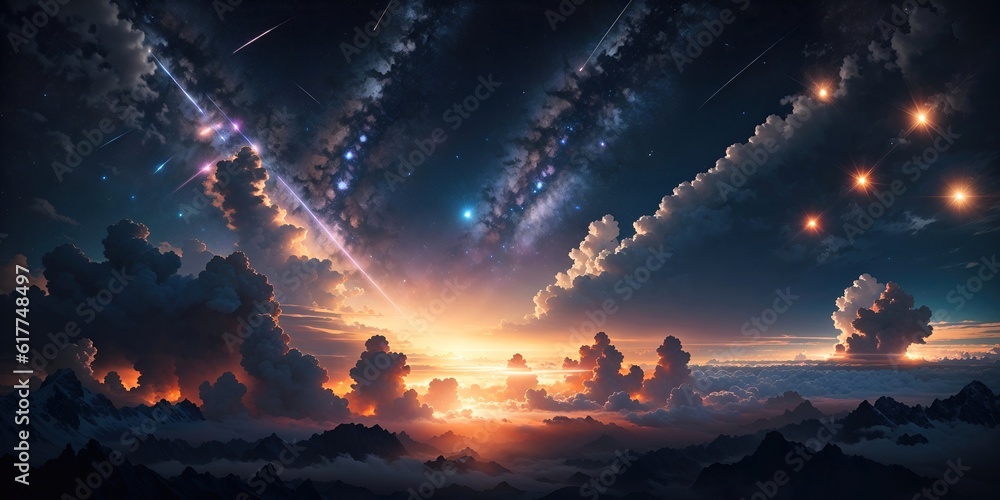 A meteor shower that falls into the earth's atmosphere and onto its surface, leaving a trail in the sky. A meteor shower that falls into the earth's atmosphere and onto its surface, leaving a trail in the sky.