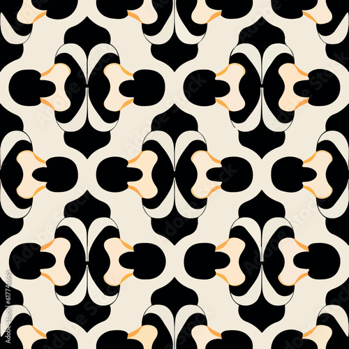Stylish black and white pattern with charming hearts, reminiscent of Versace.