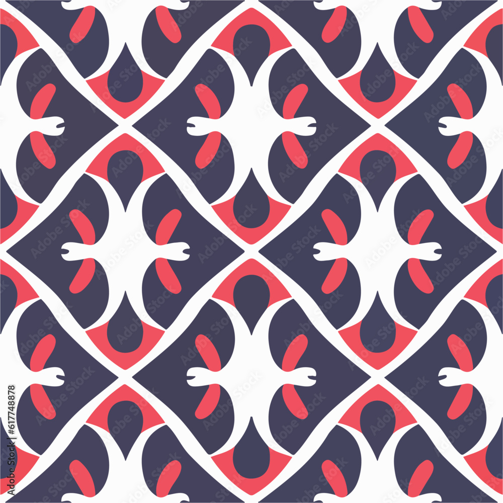 Striking red and white abstract pattern on black. Seamless fabric design. Striking red and white abstract pattern on black. Seamless fabric design.