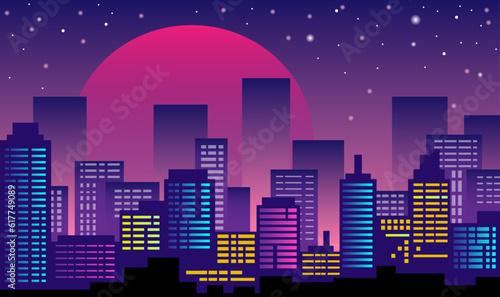 Vector illustration of the night city. Cityscape vector art.
