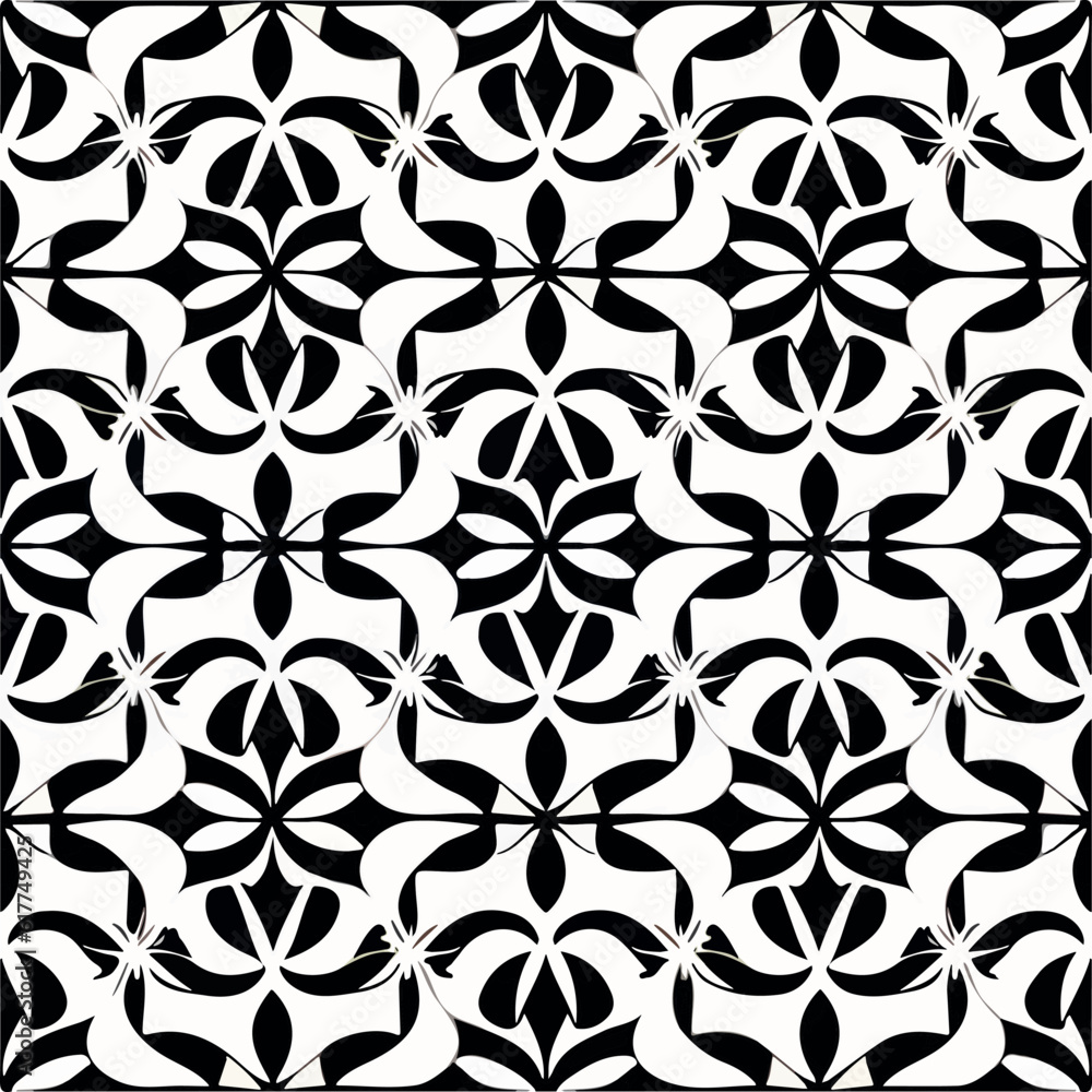 Dark floral damask pattern on white background, combining elegance and retro vibes in an art deco style. Stylish and sophisticated.