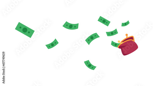banknotes fly out of a woman's wallet